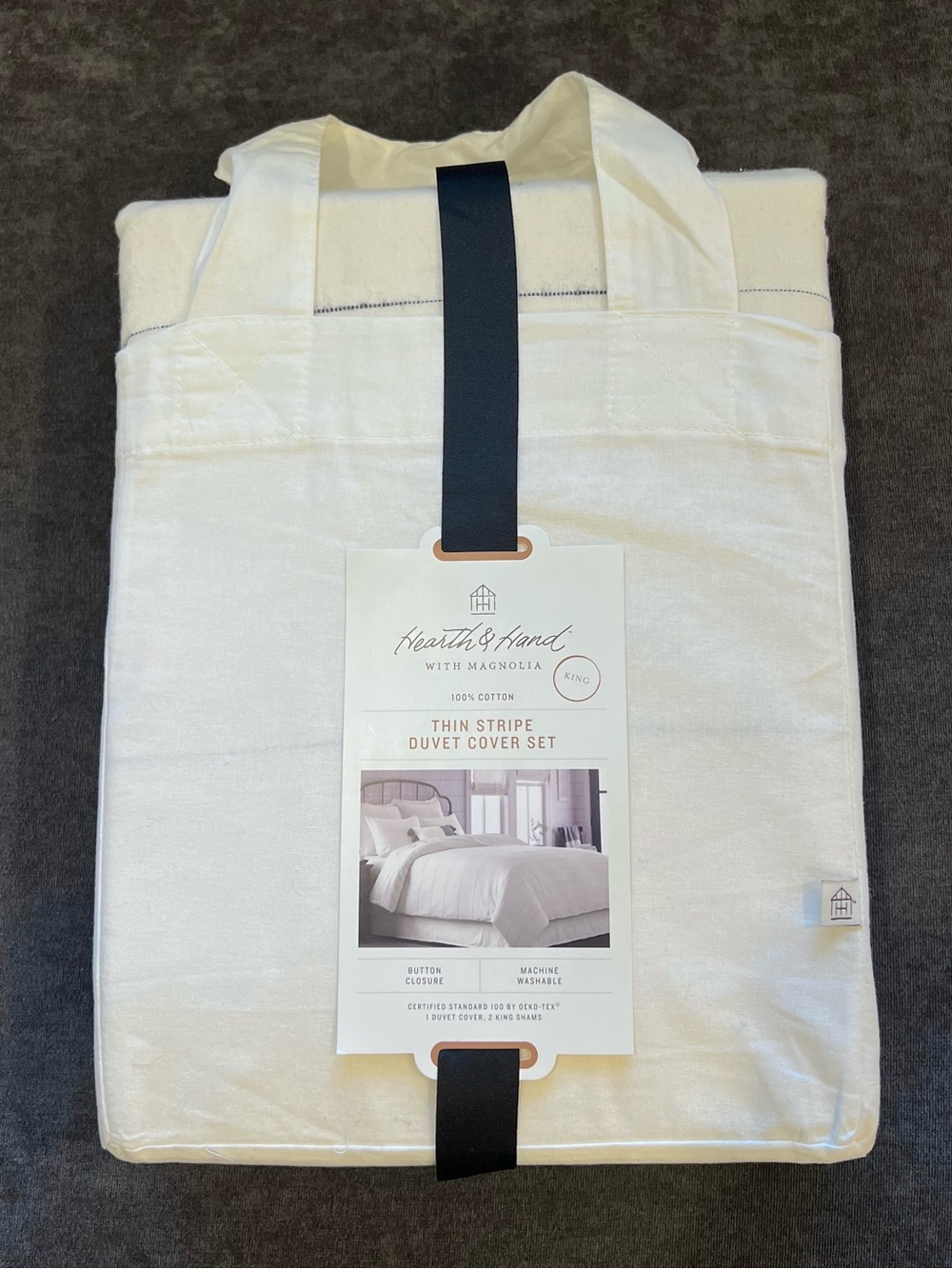 NWT Hearth & Hand Thin Stripe Duvet Cover with 2 Shams- King - Picture 3 of 7